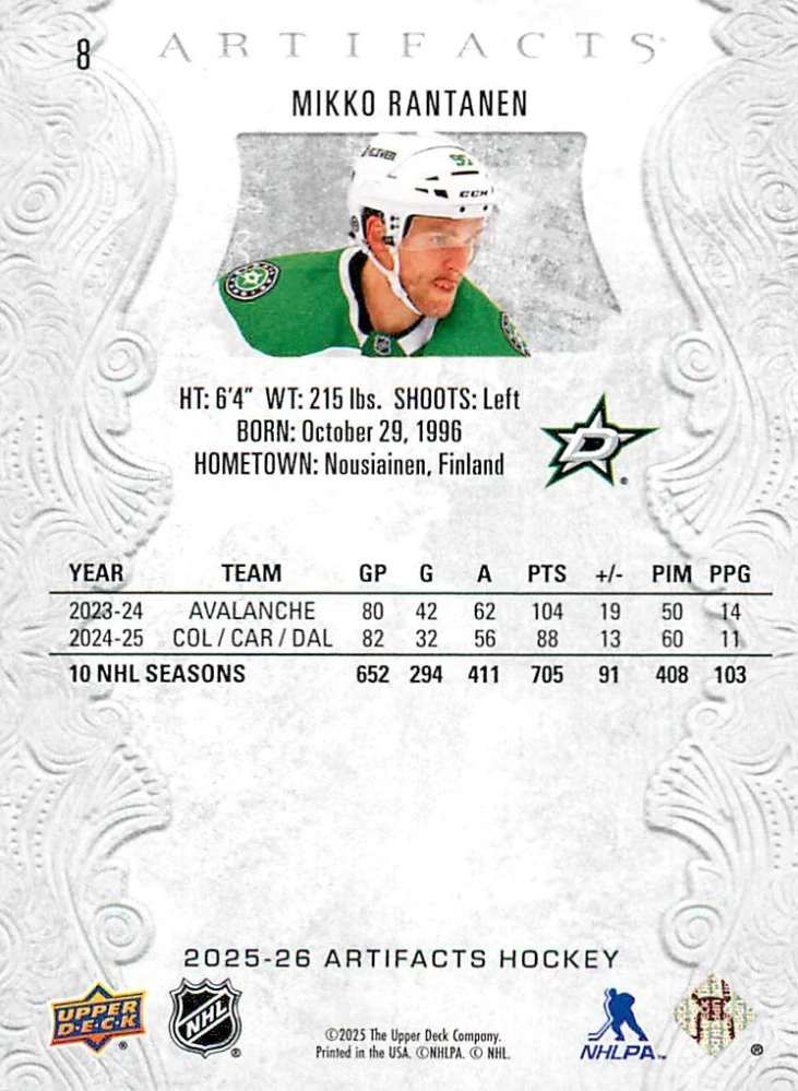 2025-26 UD Artifacts - Mikko Rantanen #8