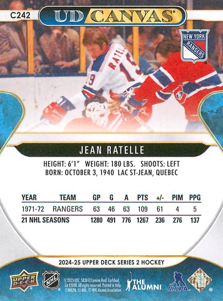 2024-25 UD Series 2 - Jean Ratelle - Canvas Retired #C242