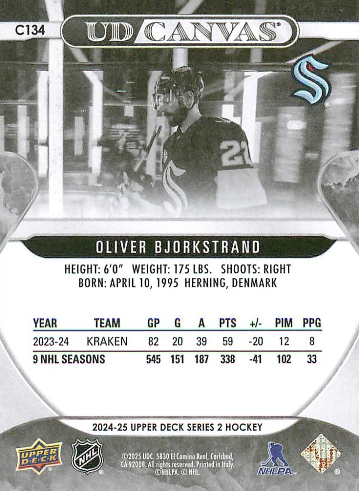 2024-25 UD Series 2 - Oliver Bjorkstrand - Canvas Black & White #C134