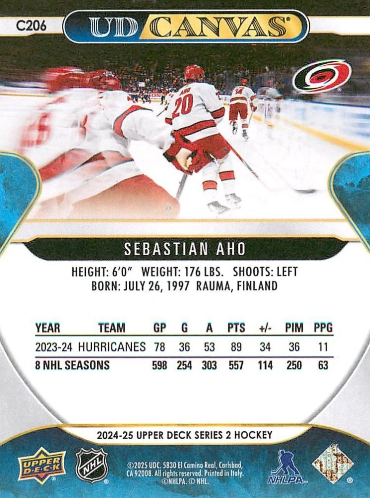 2024-25 UD Series 2 - Sebastian Aho - Canvas #C206