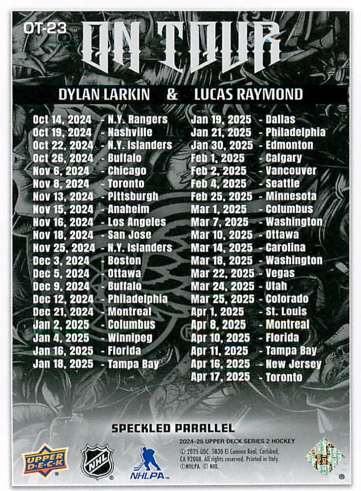 2024-25 UD Series 2 - Dylan Larkin, Lucas Raymond - On Tour - Speckled #OT-23