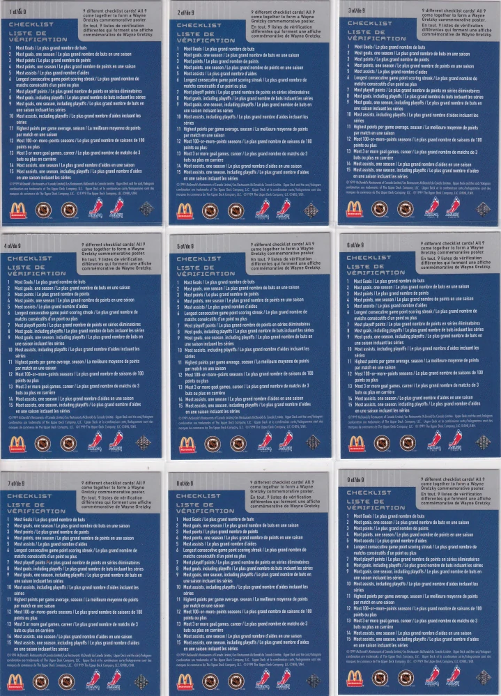 1999-00 UD McDonald's Wayne Gretzky Performance for the Record - Checklist Puzzle - kompletní