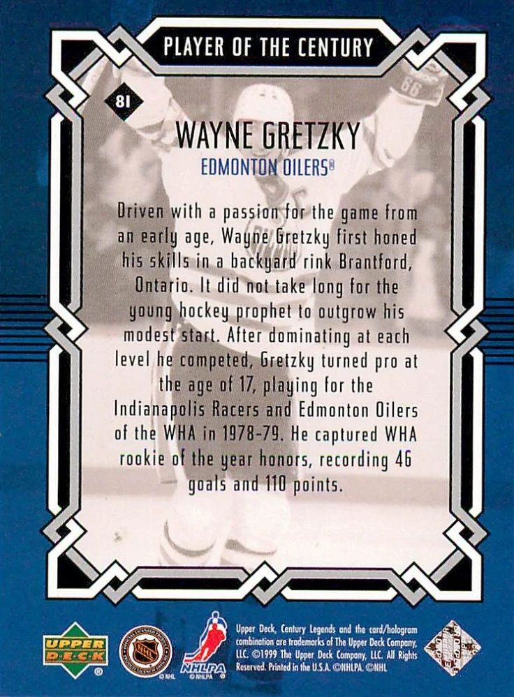 1999-00 UD Century Legends - Wayne Gretzky - Player Of The Century #81