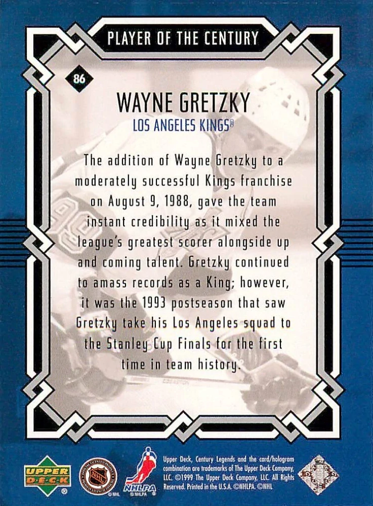 1999-00 UD Century Legends - Wayne Gretzky - Player Of The Century #86