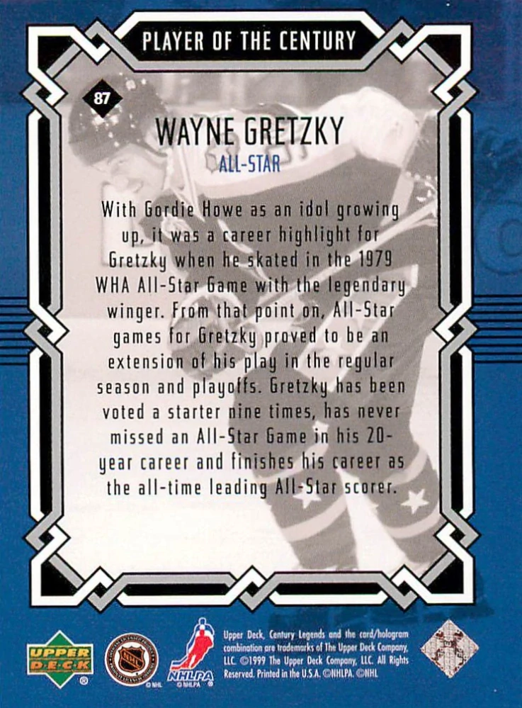 1999-00 UD Century Legends - Wayne Gretzky - Player Of The Century #87