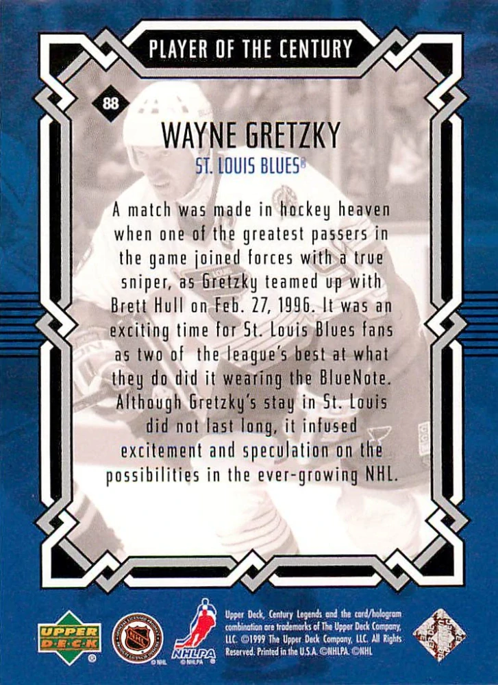 1999-00 UD Century Legends - Wayne Gretzky - Player Of The Century #88