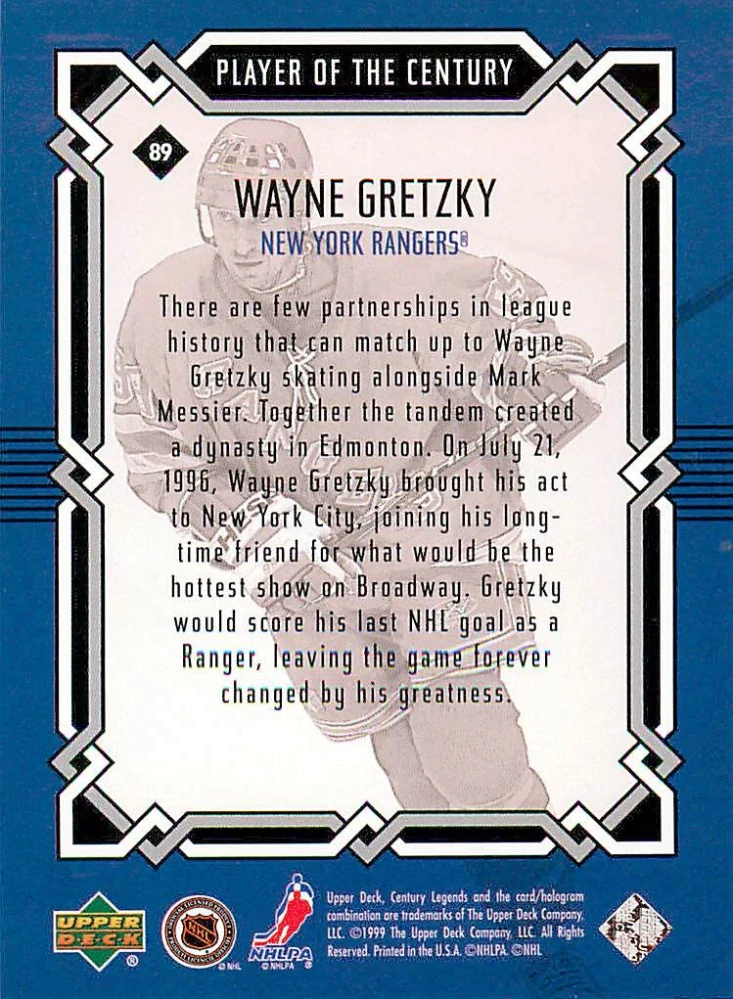 1999-00 UD Century Legends - Wayne Gretzky - Player Of The Century #89