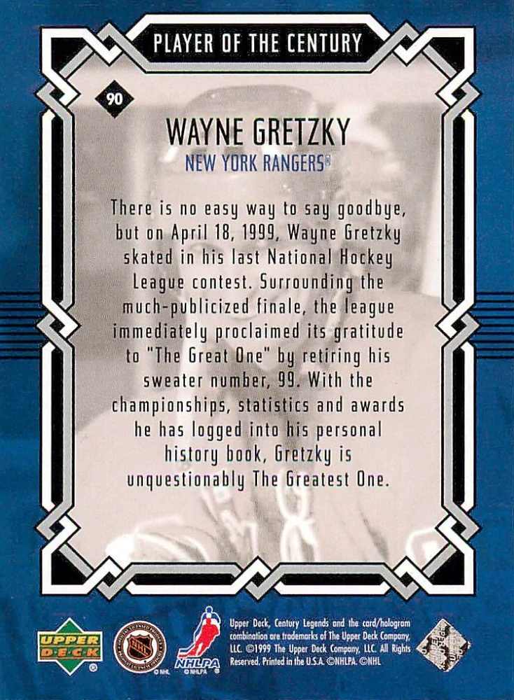1999-00 UD Century Legends - Wayne Gretzky - Player Of The Century #90