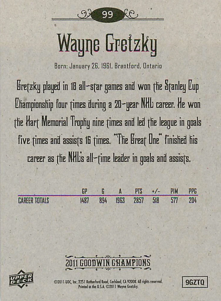 2011 UD Goodwin Champions - Wayne Gretzky #99