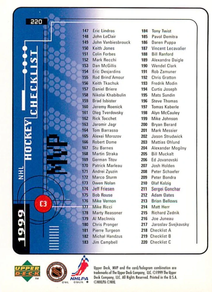 1998-99 UD MVP - Wayne Gretzky - Checklist C3 #220