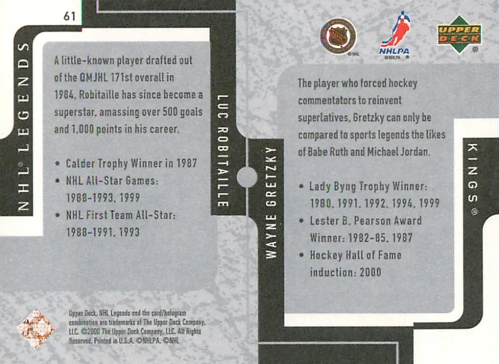 2000-01 UD Legends - Wayne Gretzky, Luc Robitaille - Team Foundations #61