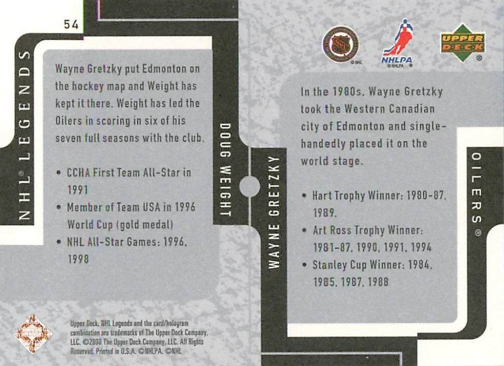 2000-01 UD Legends - Wayne Gretzky, Doug Weight - Team Foundations #54