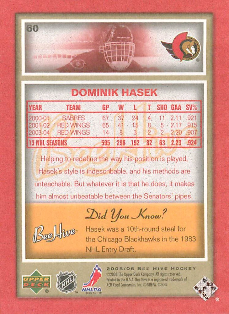2005-06 UD Bee Hive - Dominik Hašek - Red #60