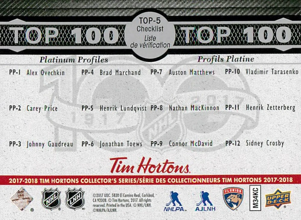 2017-18 UD Tim Hortons - Jaromír Jágr - Top 100 #TOP-5