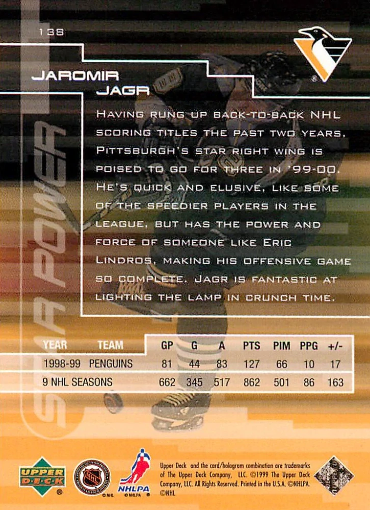 1999-00 UD Gold Reserve - Jaromír Jágr - Star Power #138