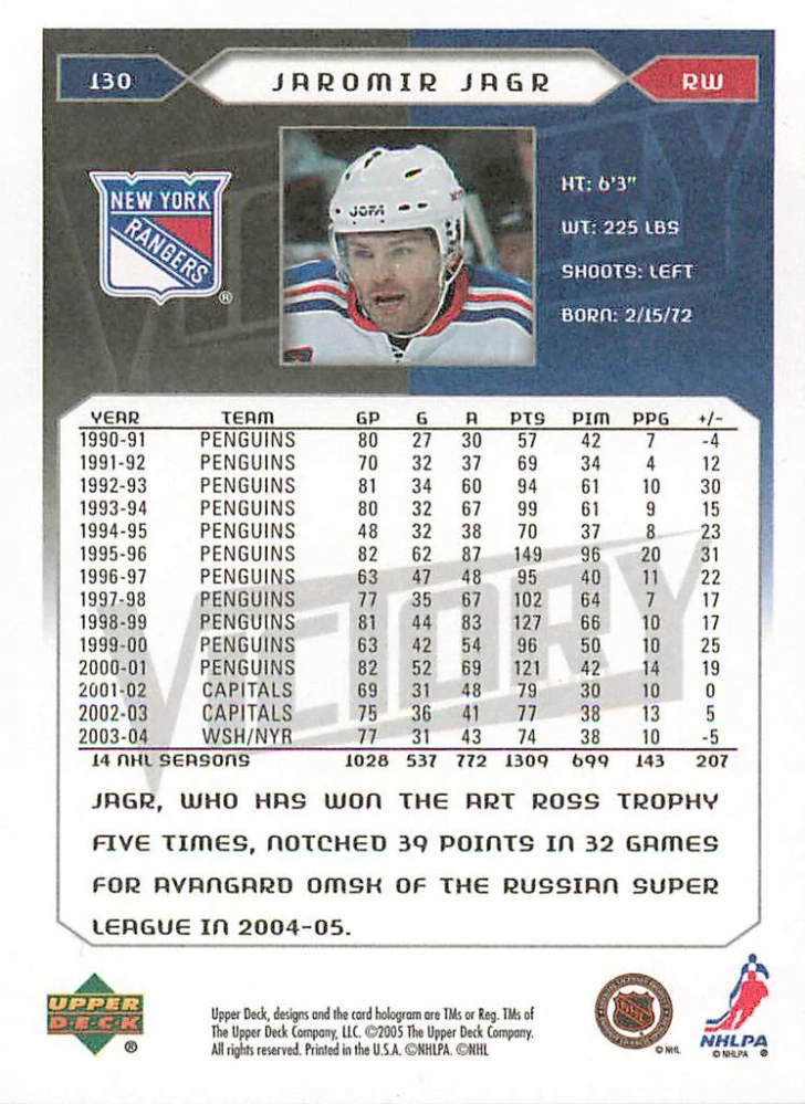 2005-06 UD Victory - Jaromír Jágr #130