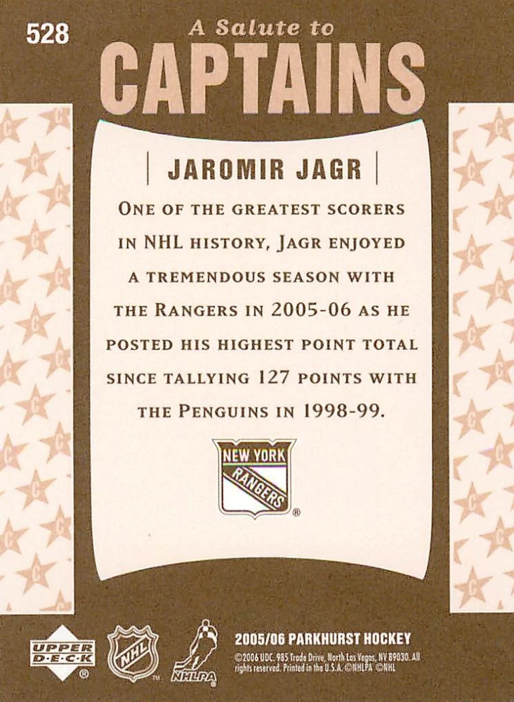 2005-06 UD Parkhurst - Jaromír Jágr - A Salute to Captains #528
