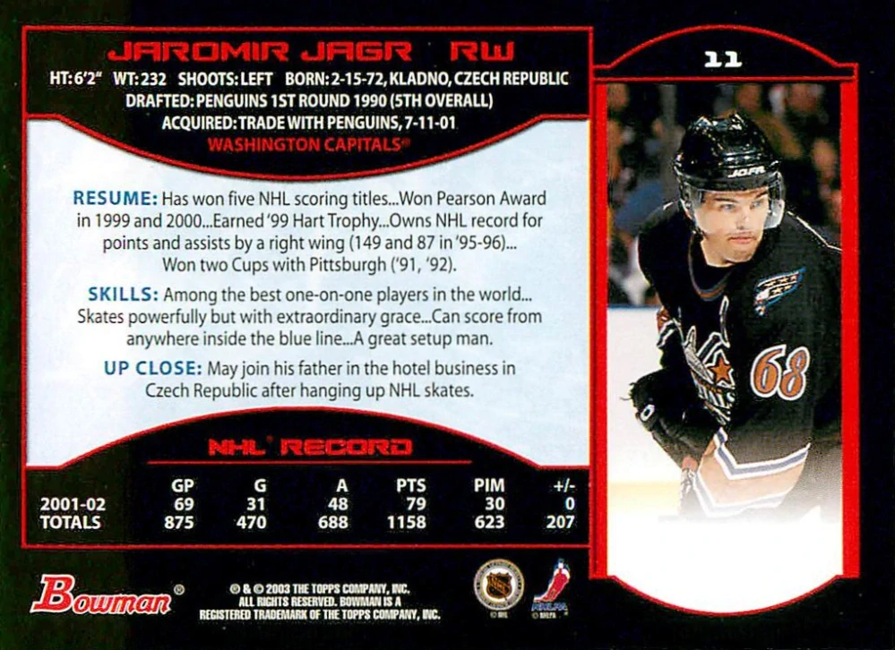 2002-03 Bowman YoungStars - Jaromír Jágr #11