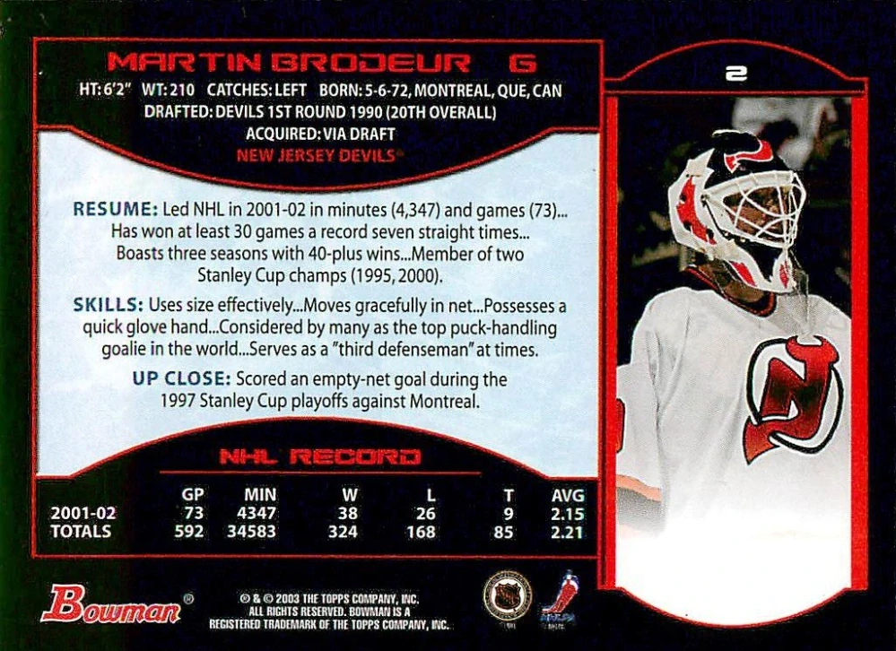 2002-03 Bowman YoungStars - Martin Brodeur #2