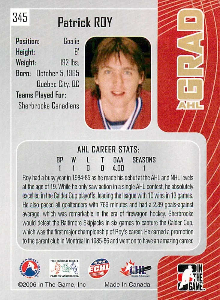 2005-06 ITG Heroes and Prospects - Patrick Roy - AHL Grad #345