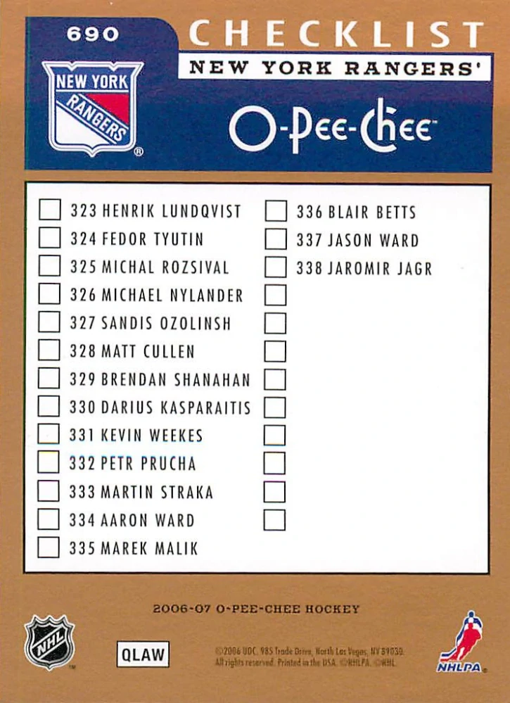 2006-07 UD O-Pee-Chee - Jaromír Jágr - Team Checklist #690