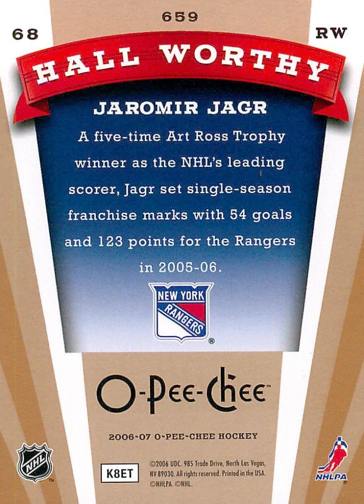 2006-07 UD O-Pee-Chee - Jaromír Jágr - Hall Worthy #659