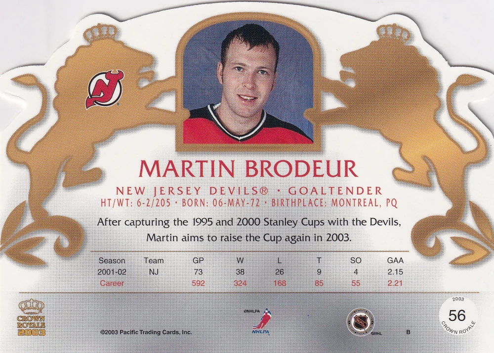 2002-03 Pacific Crown Royale - Martin Brodeur #56