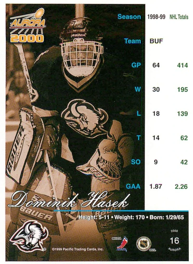 1999-00 Pacific Aurora - Dominik Hašek - Striped #16