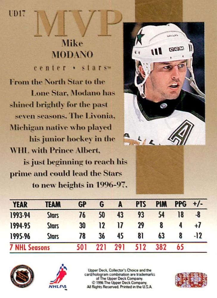 1996-97 UD Collectors Choice - Mike Modano - MVP Gold #UD17