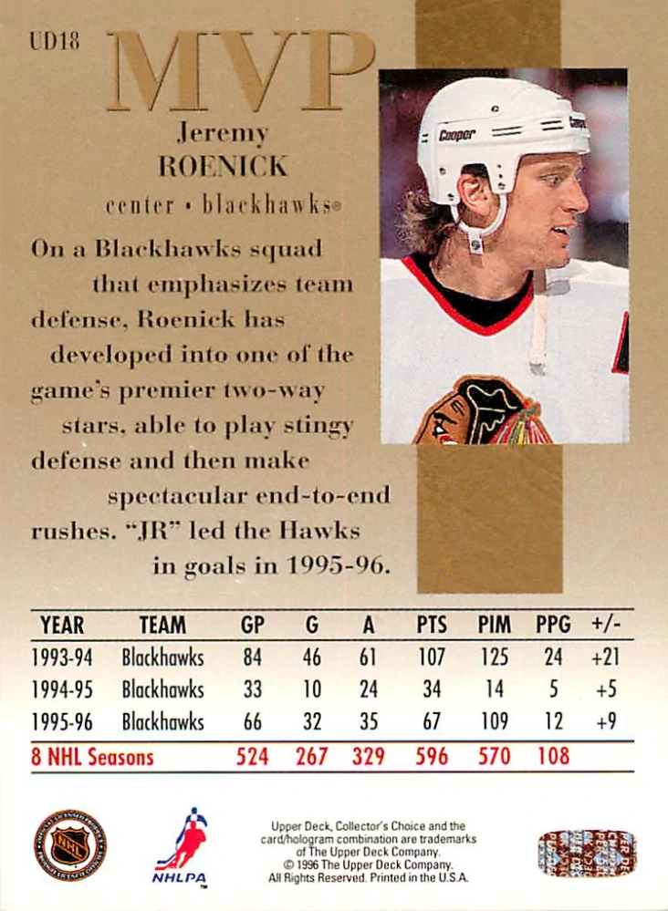1996-97 UD Collectors Choice - Jeremy Roenick - MVP Gold #UD18