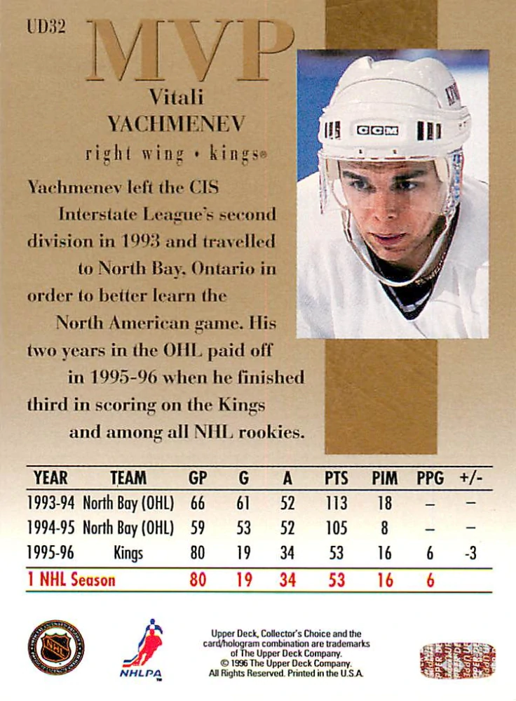 1996-97 UD Collectors Choice - Vitali Yachmenev - MVP Gold #UD32