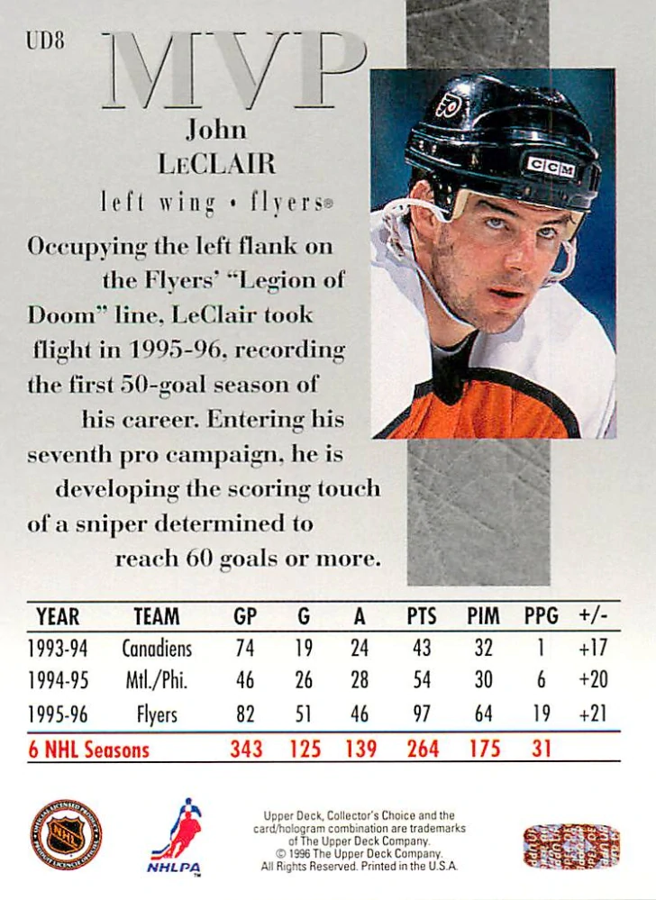 1996-97 UD Collectors Choice - John LeClair - MVP #UD8