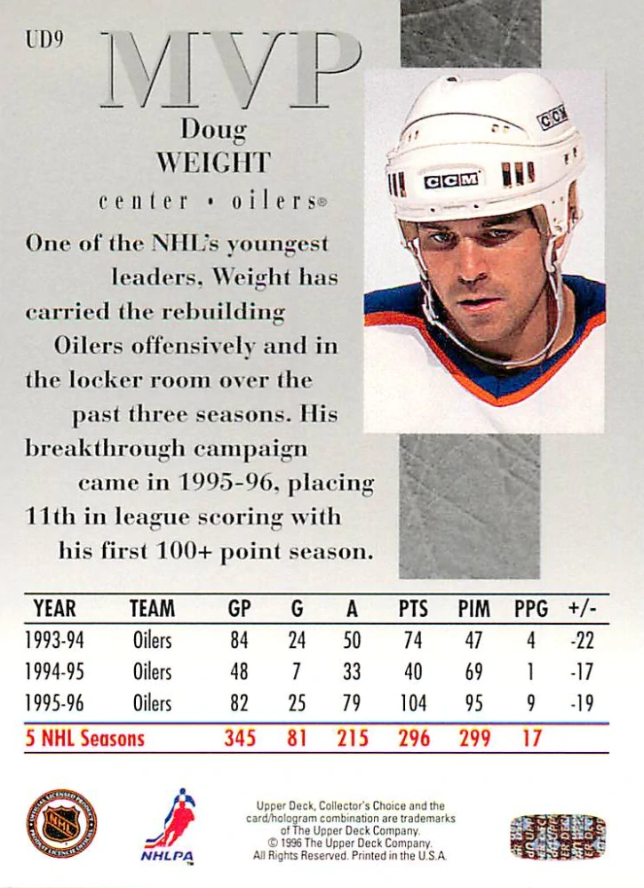 1996-97 UD Collectors Choice - Doug Weight - MVP #UD9