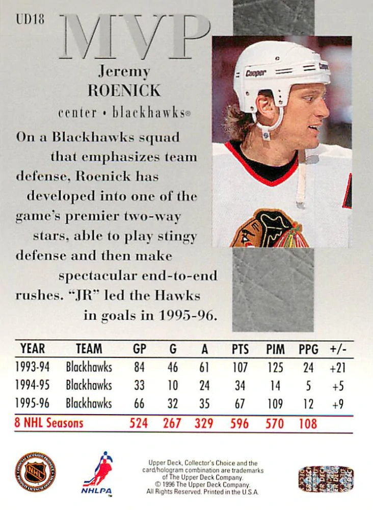 1996-97 UD Collectors Choice - Jeremy Roenick - MVP #UD18