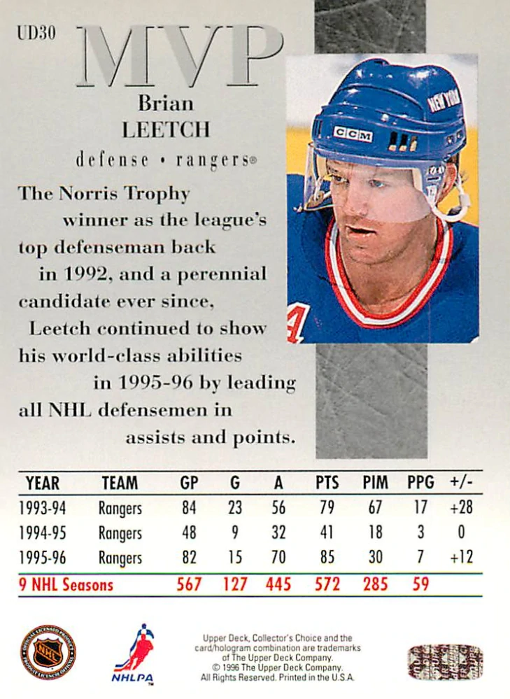 1996-97 UD Collectors Choice - Brian Leetch - MVP #UD30