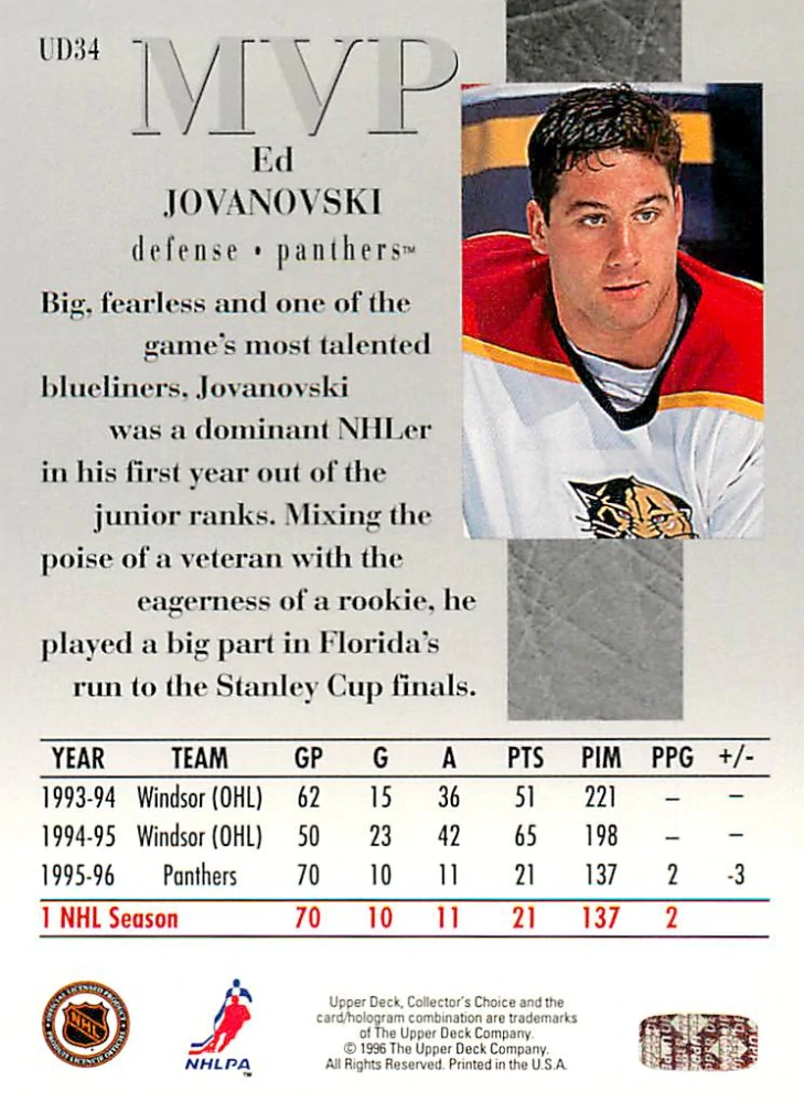 1996-97 UD Collectors Choice - Ed Jovanovski - MVP #UD34