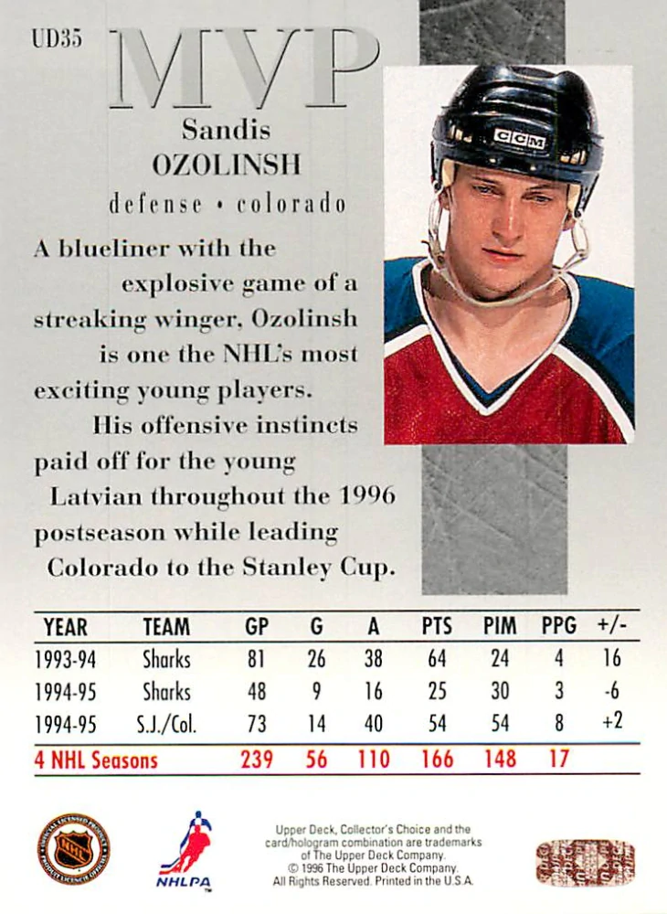 1996-97 UD Collectors Choice - Sandis Ozolinsh - MVP #UD35