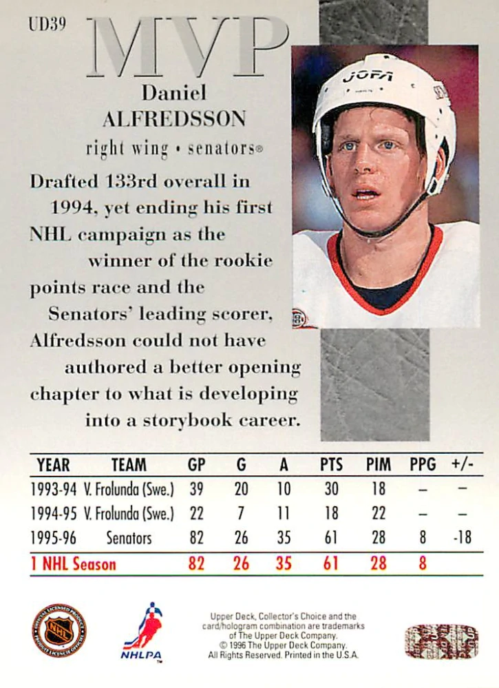 1996-97 UD Collectors Choice - Daniel Alfredsson - MVP #UD39