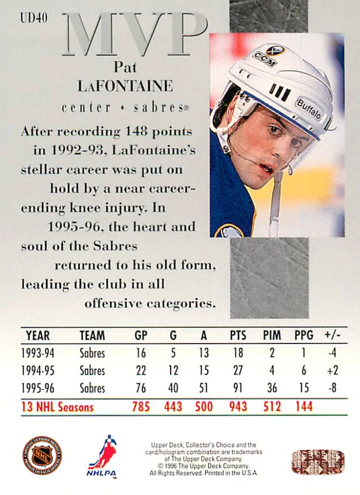 1996-97 UD Collectors Choice - Pat LaFontaine - MVP #UD40