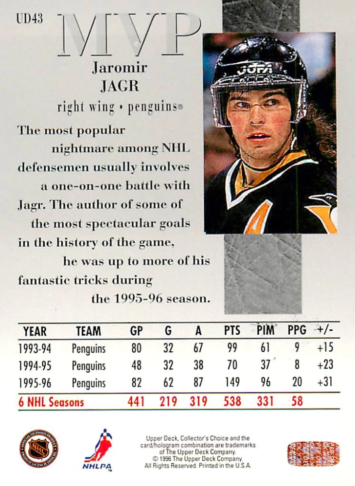 1996-97 UD Collectors Choice - Jaromír Jágr - MVP #UD43