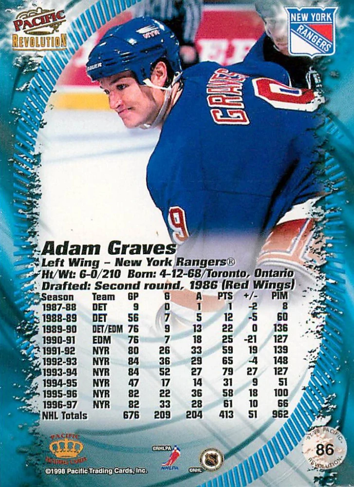 1997-98 Pacific Revolution - Adam Graves #86