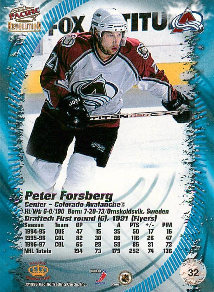 1997-98 Pacific Revolution - Peter Forsberg #32