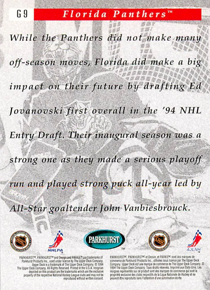 1994-95 Parkhurst - John Vanbiesbrouck - You Crash The Game - Gold #G9