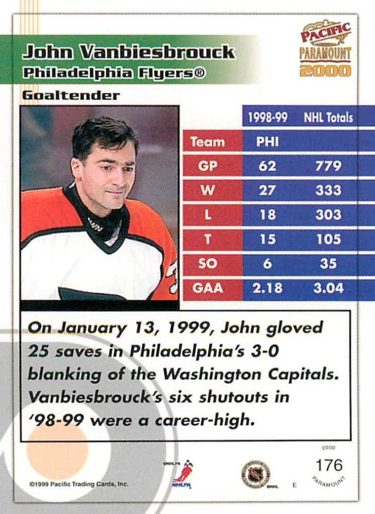 1999-00 Pacific Paramount - John Vanbiesbrouck - Emerald #176