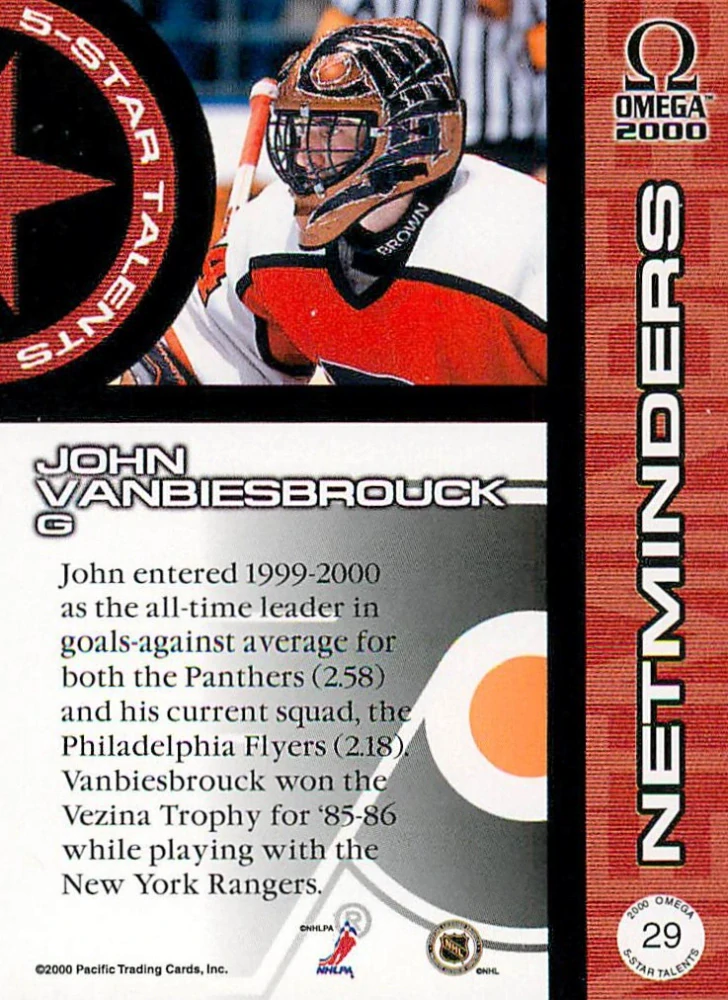 1999-00 Pacific Omega - John Vanbiesbrouck - 5-Star Talents #29