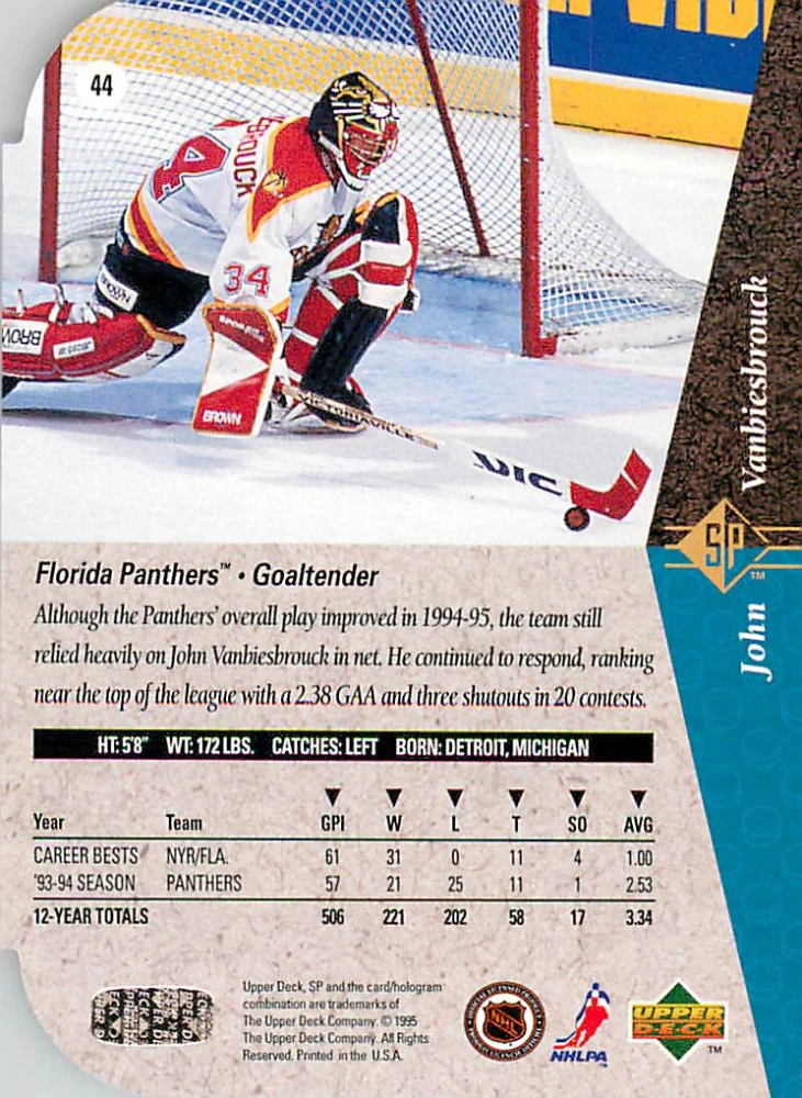 1994-95 UD SP - John Vanbiesbrouck - Die-Cut #44