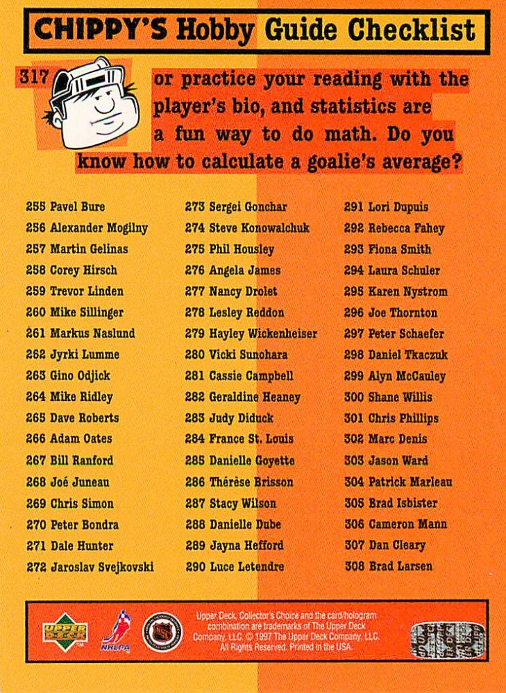 1997-98 UD Collector's Choice - John Vanbiesbrouck - Chippy's Hobby Guide Checklist #317