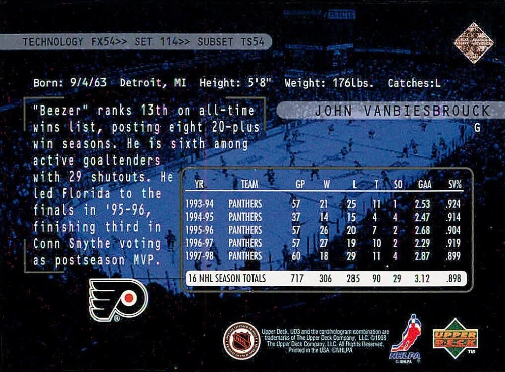 1998-99 UD UD3 - John Vanbiesbrouck - Three Star Spotlight #114