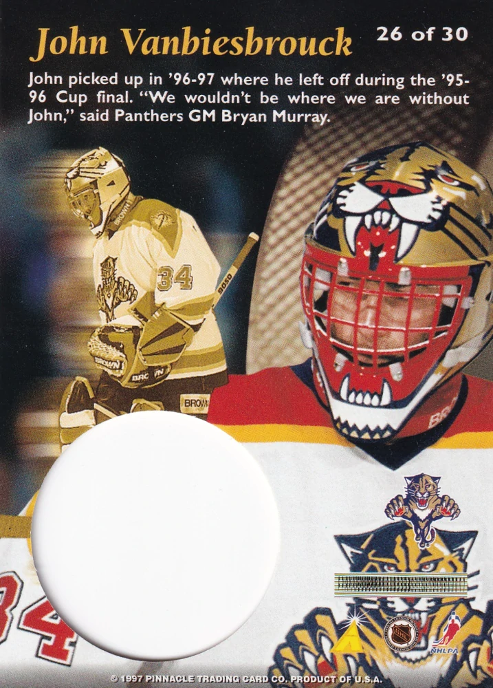 1996-97 Pinnacle Mint Collection - John Vanbiesbrouck - Die Cut #4