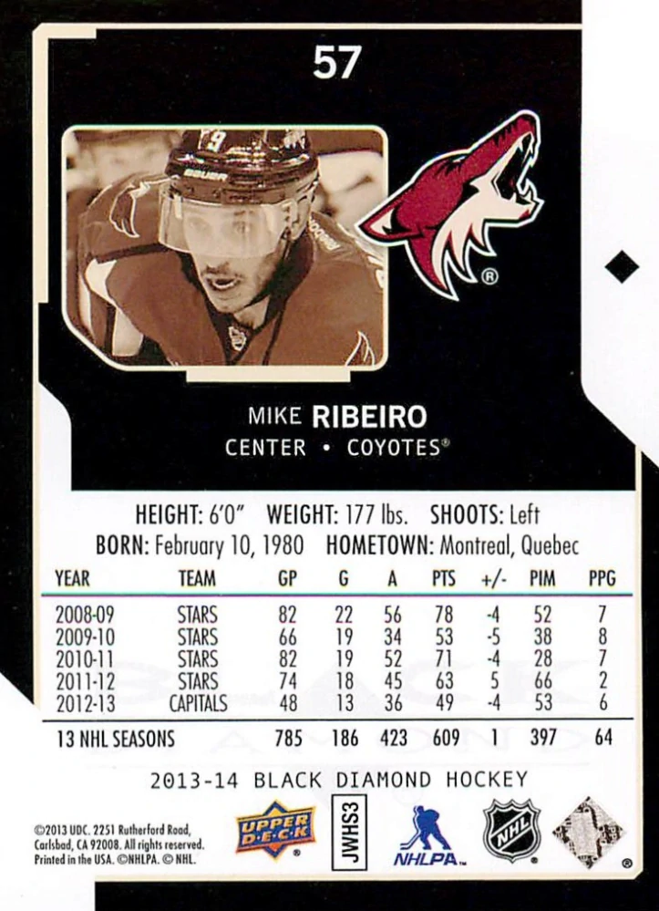 2013-14 UD Black Diamond - Mike Ribeiro #57